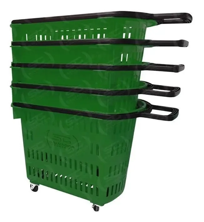 Kit 5 Cestos Grandes Com Rodízio D300 Della Plast Verde Supermercado