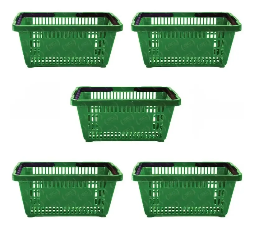 Kit com 5 Cestos de Compras Della Plast Plástico Verde 16L