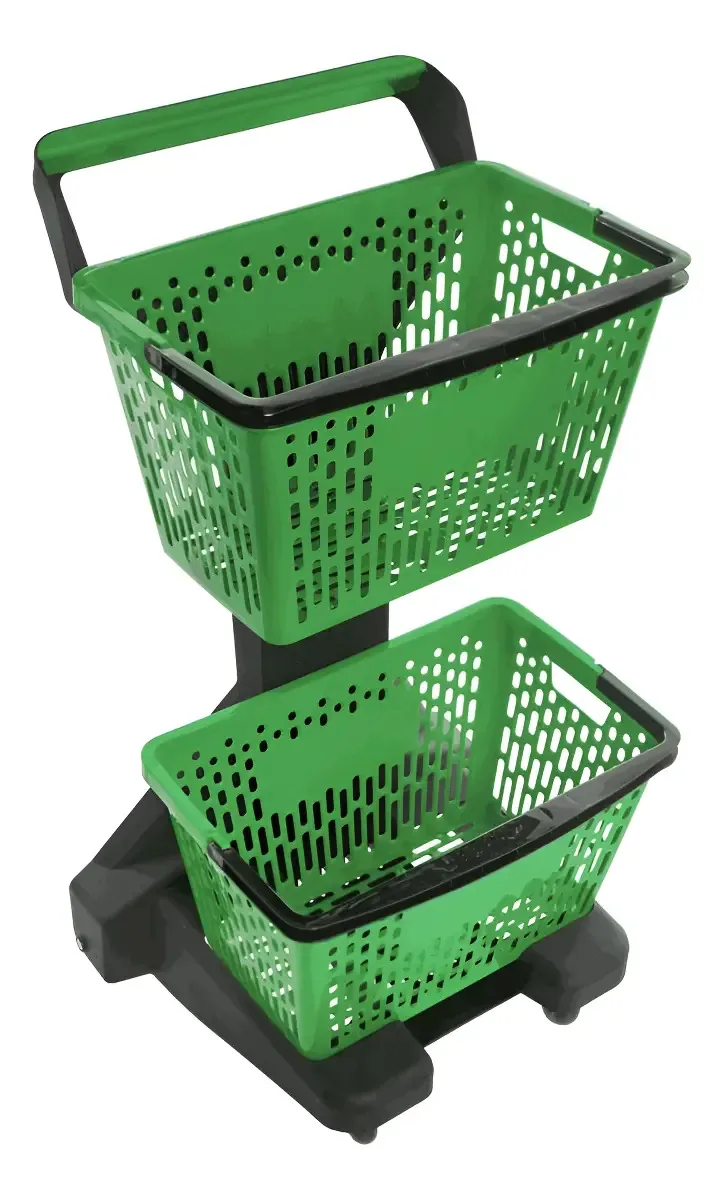 Carrinho de Compras Dellaplast Preto com Cestos Removíveis 12kg Supermercado