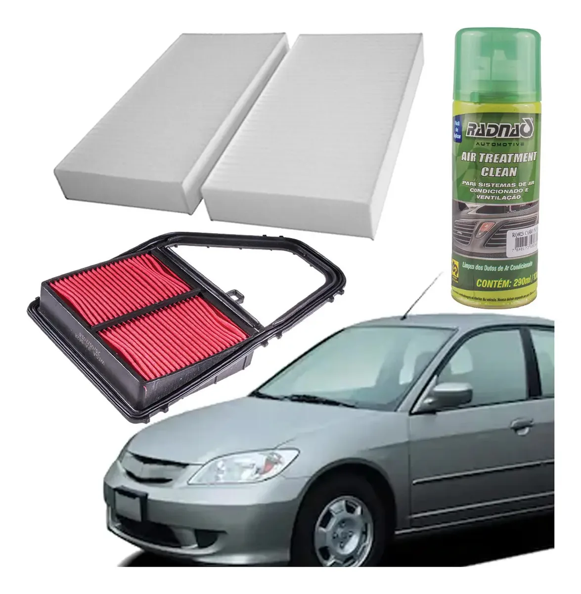 Kit Filtro Ar E Ar Cabine + Higienizador Civic 2001 Ate 2005