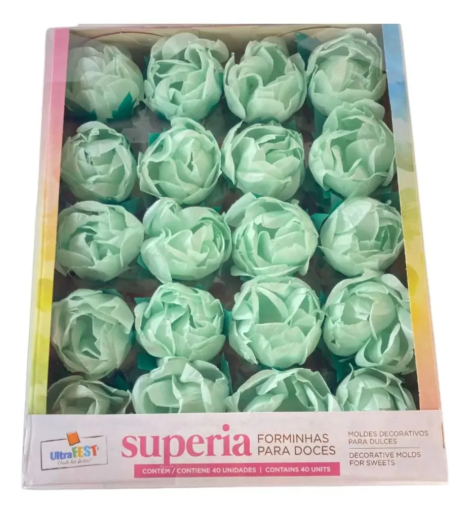 Forminha Doces Finos Flor Botão Rosa Brigadeiro Casamento 40 Cor Verde Candy