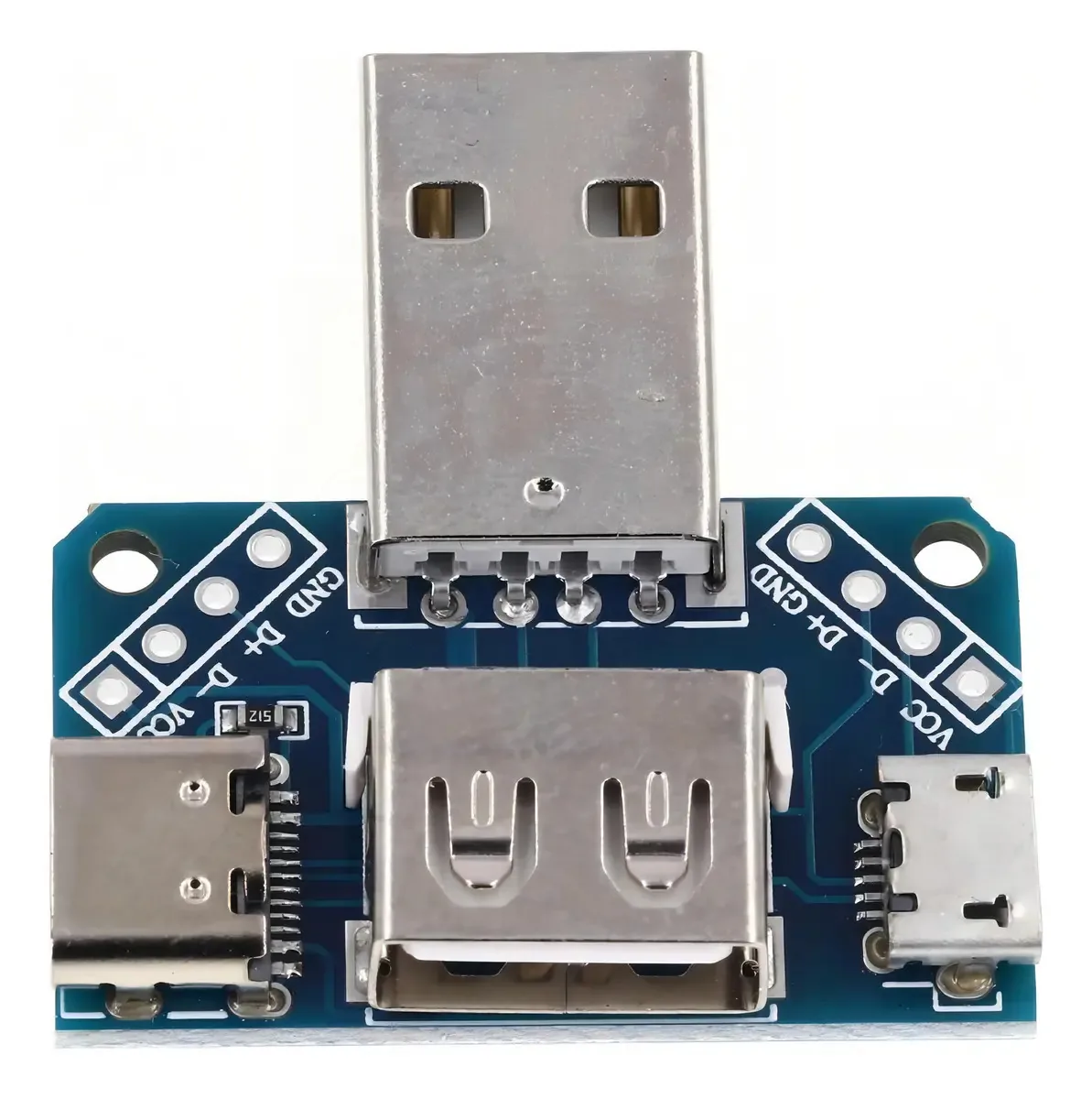 Adaptador Usb 4 Em 1 - Usb Tipo C, Microusb, Usb Fêmea E Dip Cor Azul