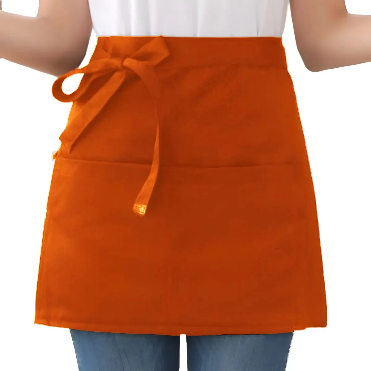 Kit 5 Avental de Cintura Laranja 100% Algodão Brim 2 Bolsos Perbella Uniformes