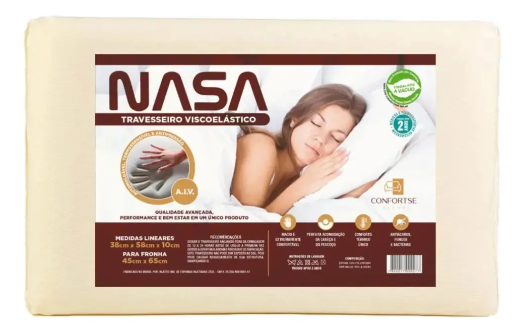 Travesseiros Nasa Viscoelástico Baixo 58x38 Cm