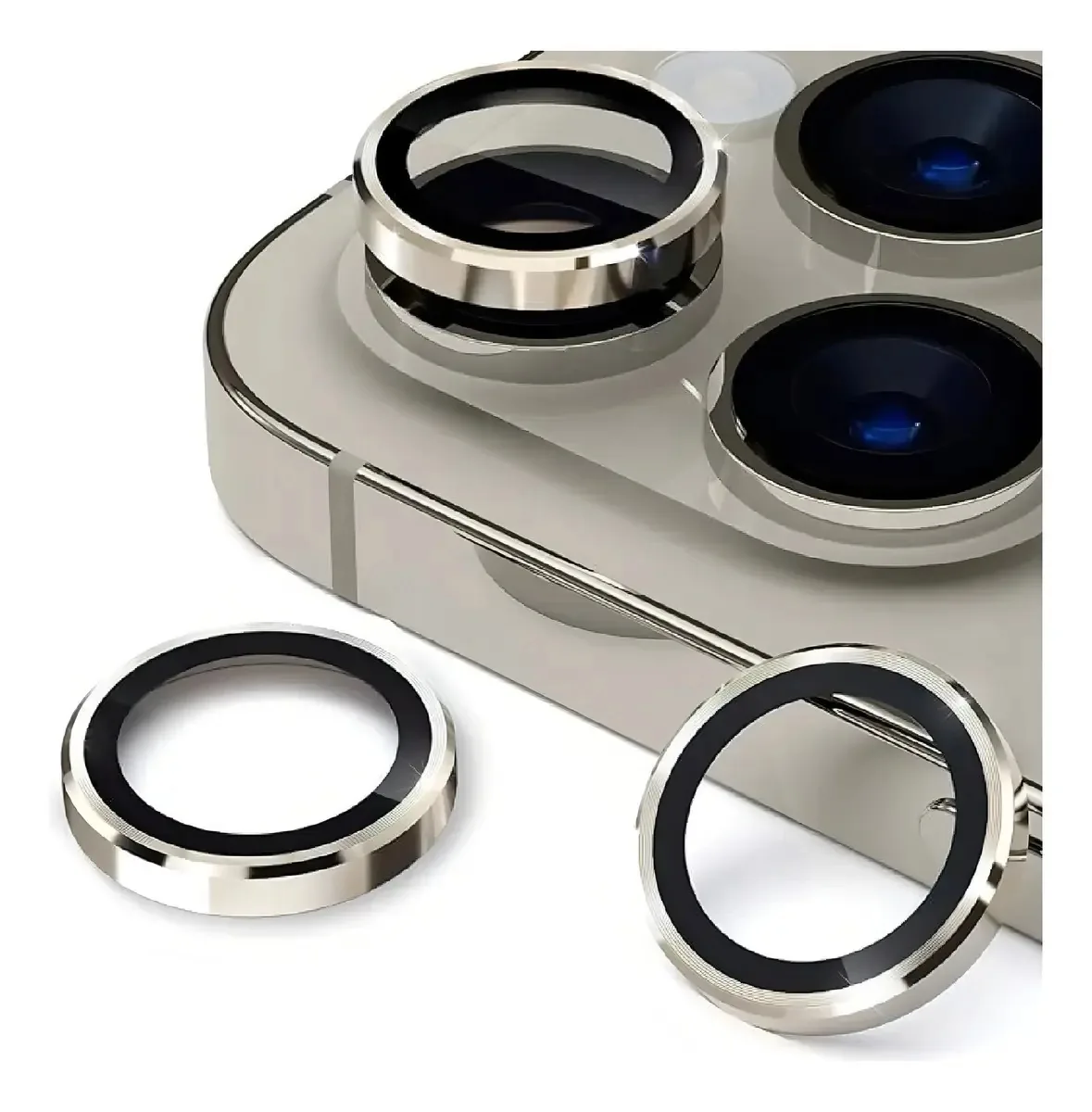 Películas Protetoras Lente Câmera iPhone 16 Pro Max Titanium Natural Kit 3 Peças