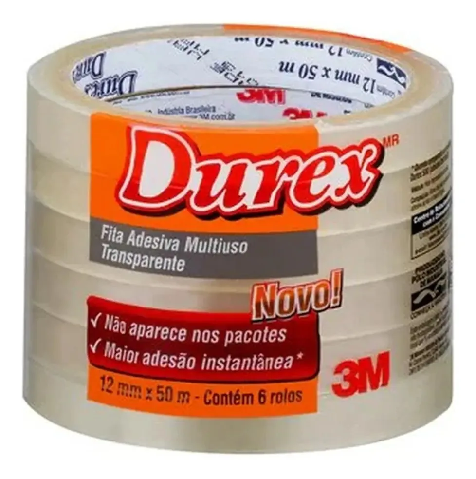 Fita Adesiva Durex Transparente 12mm X50m 3m C/ 6 Unidades