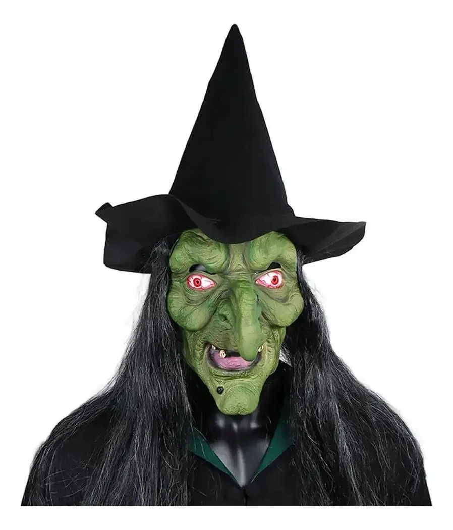 Cosplay Bruxa Velha Careta Máscara Latex Com Capuz Fantasy Cor Preto