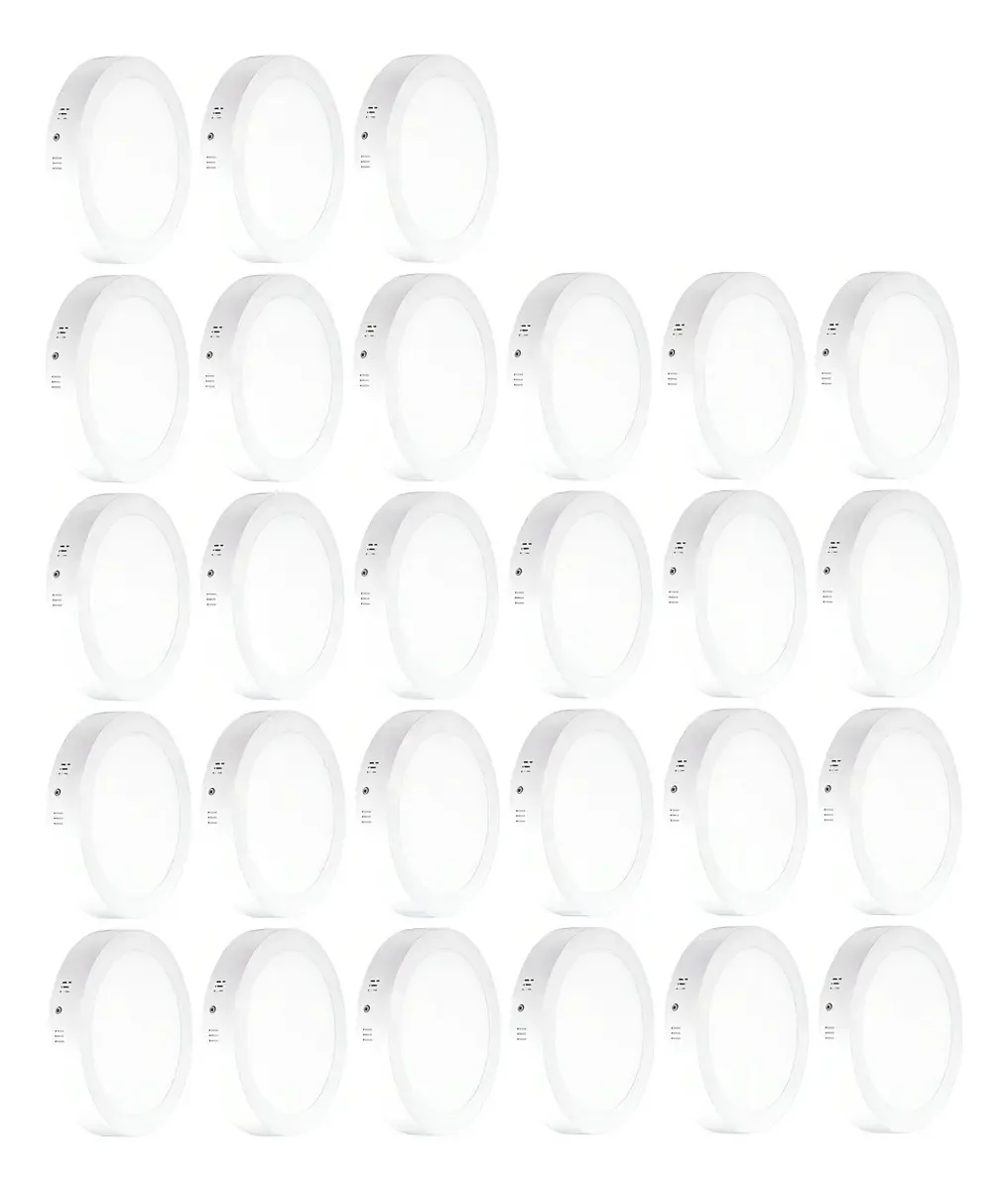 Kit 27 Luminárias De Sobrepor Redonda Led 24w Branco Quente