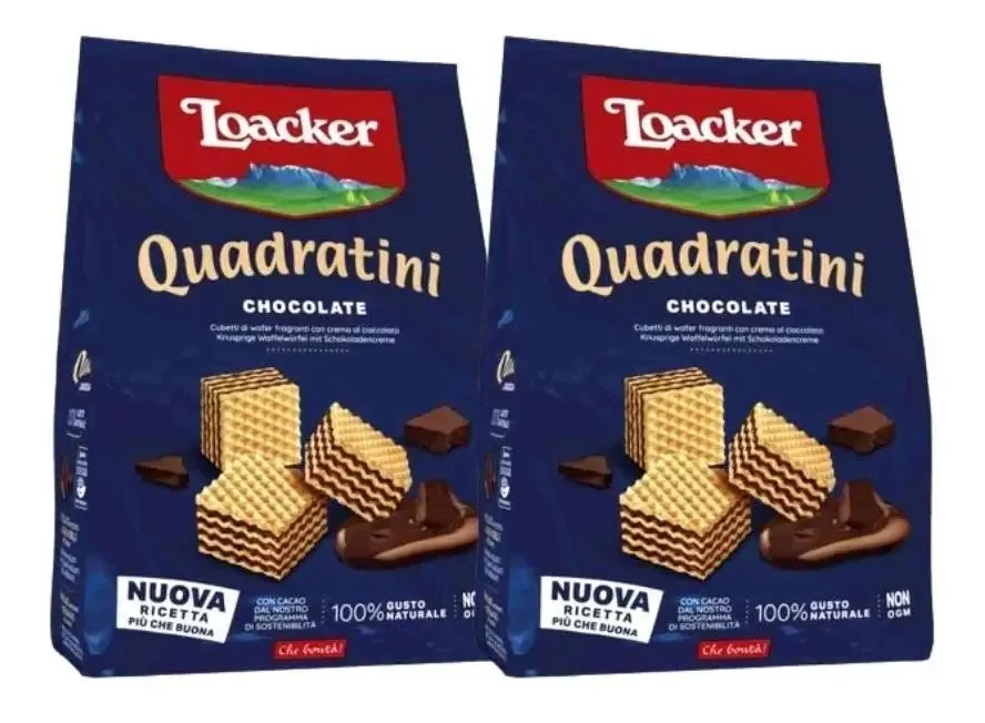 Kit 2 Biscoitos Waffer Loacker Quadratini Kakao 125g