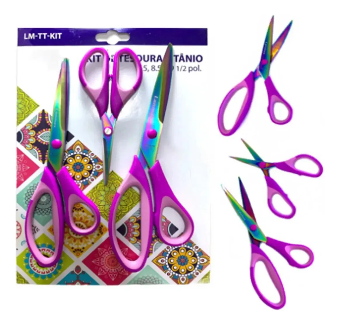Kit 3 Tesouras Profissional Titanium Tamanhos 8 Polegada