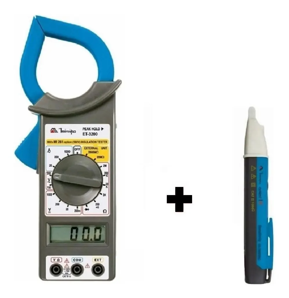 Alicate Amperímetro E Detector Tensão Profissional Minipa