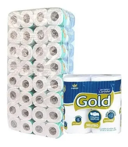 64 Rolos De Papel Higiênico Gold Folha Dupla 30m