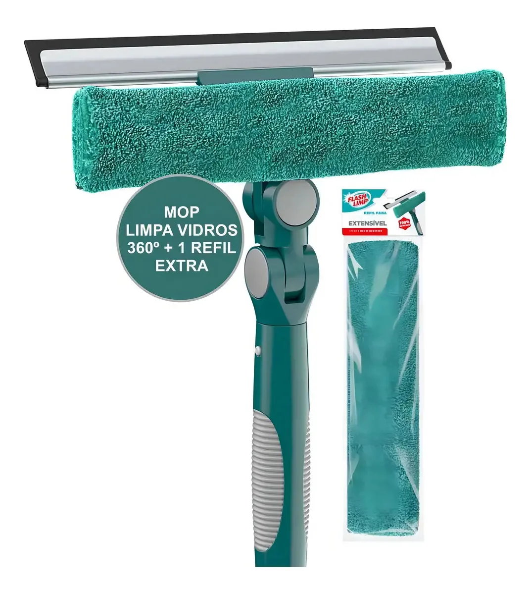 Kit Limpa Vidros Flash Limp Extensivel 360 Cabo 164cm