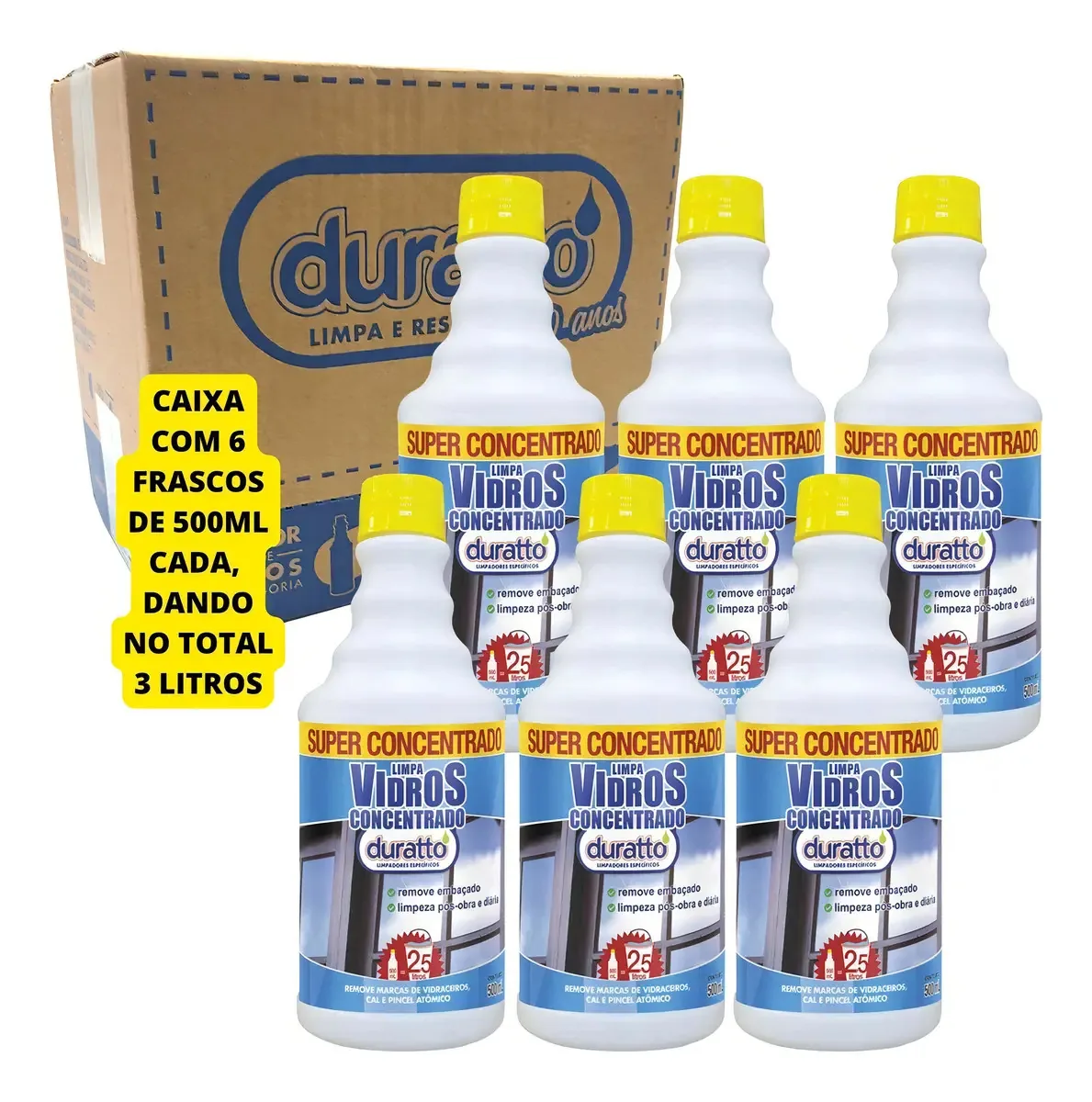 Caixa 6 Limpa Vidros Concentrado Duratto 500ml Cada