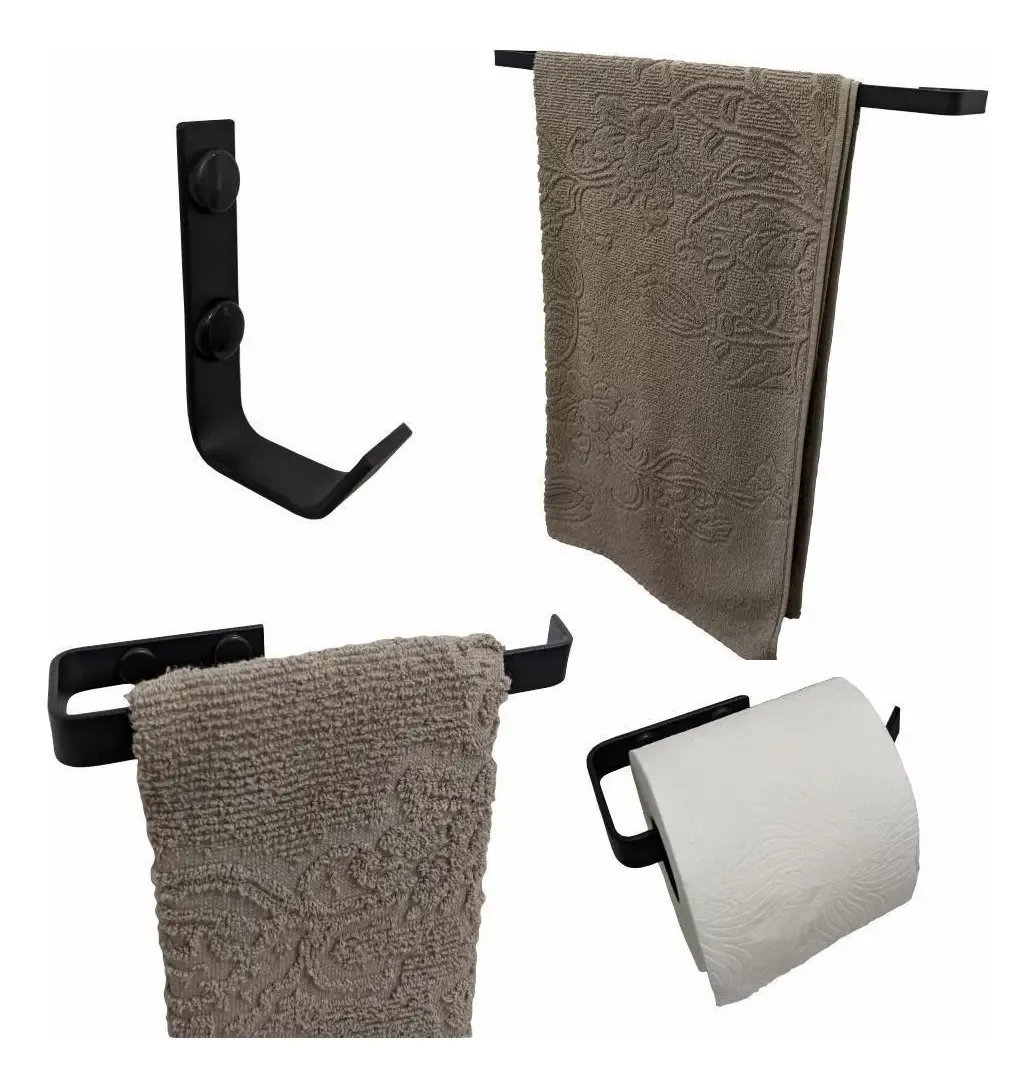 Kit De Acessórios Para Banheiro 4 Peças Preto Fosco Supremo