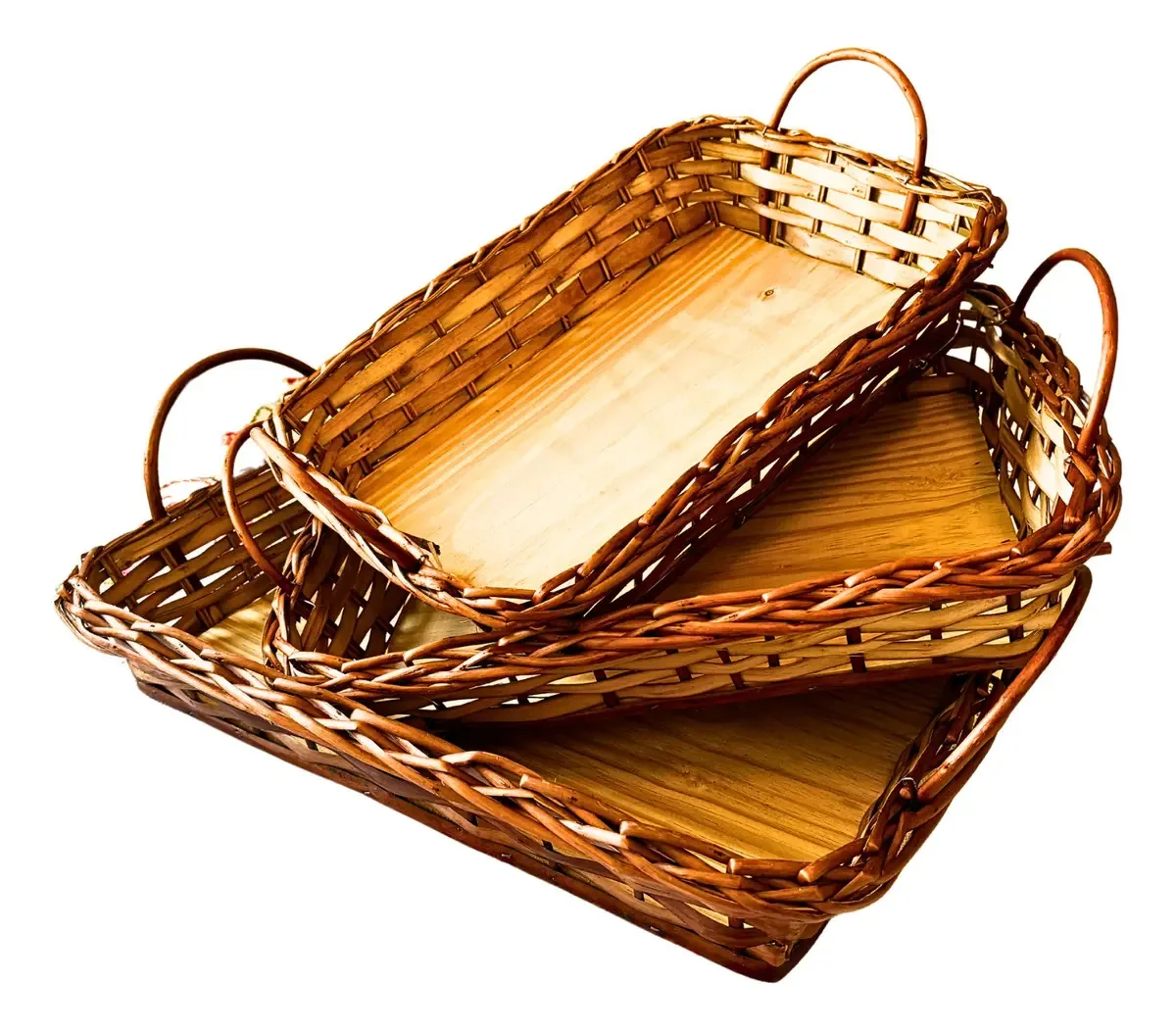 Kit 3 Bandejas De Chá Café De Vime C/ Alça Pmg. Organização