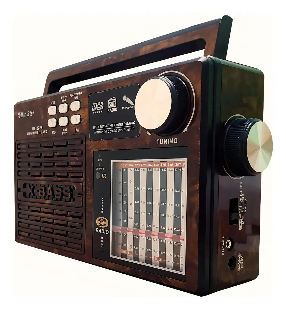Kit Rádio Vintage Retrô Fm Bluetooth Portátil Recarregável