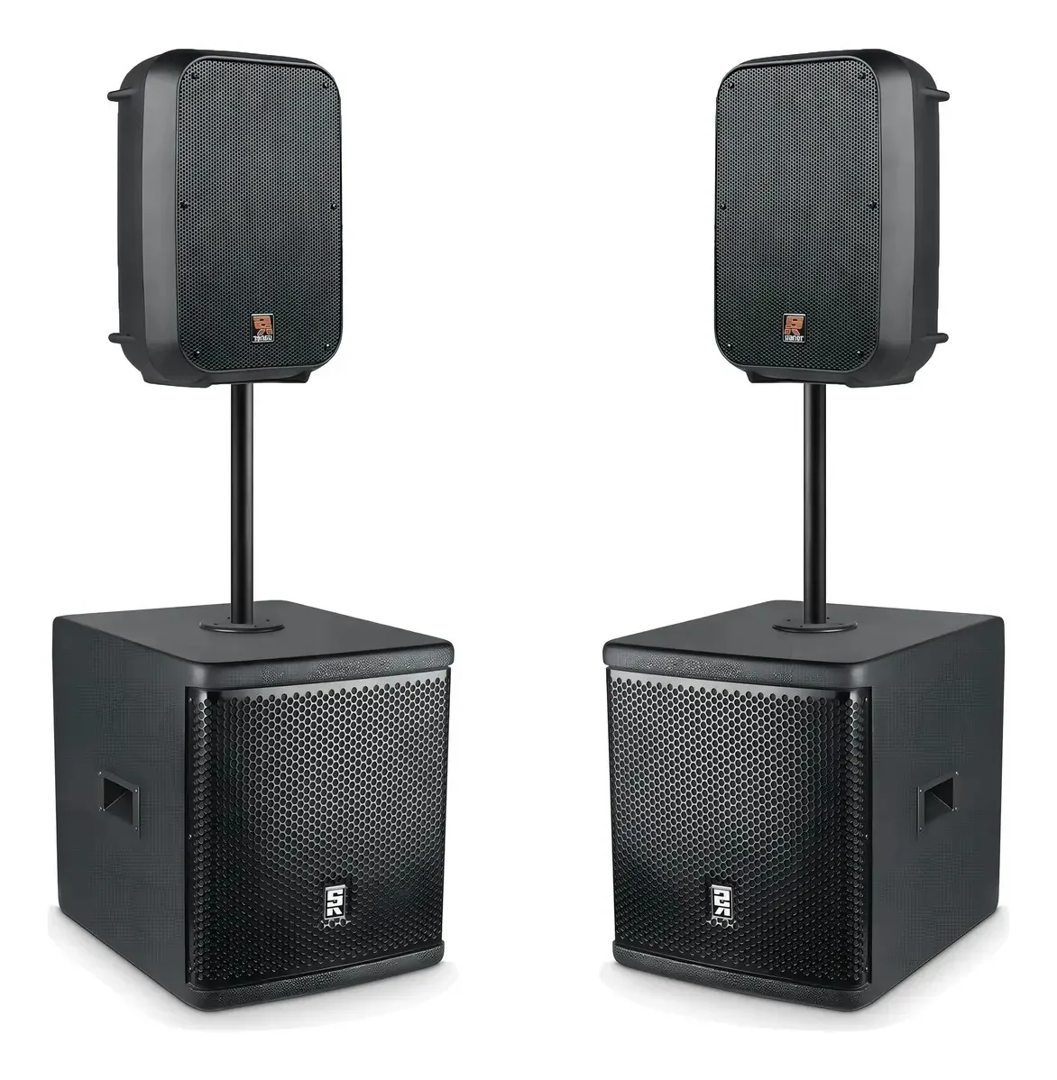Kit Caixa 2 Torres Subwoofer Psw212 + Sr110 + Tubos 660w Rms Cor Preto