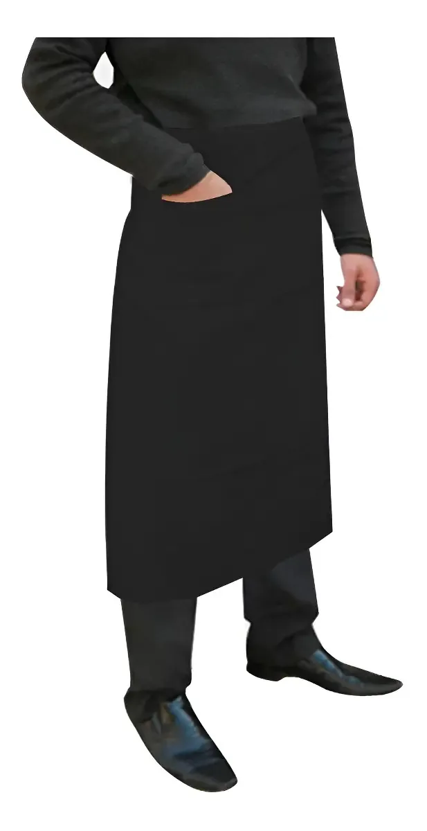 Kit 5 Aventais Cintura Brim Algodão Preto Com Bolso Ajuste Lavável