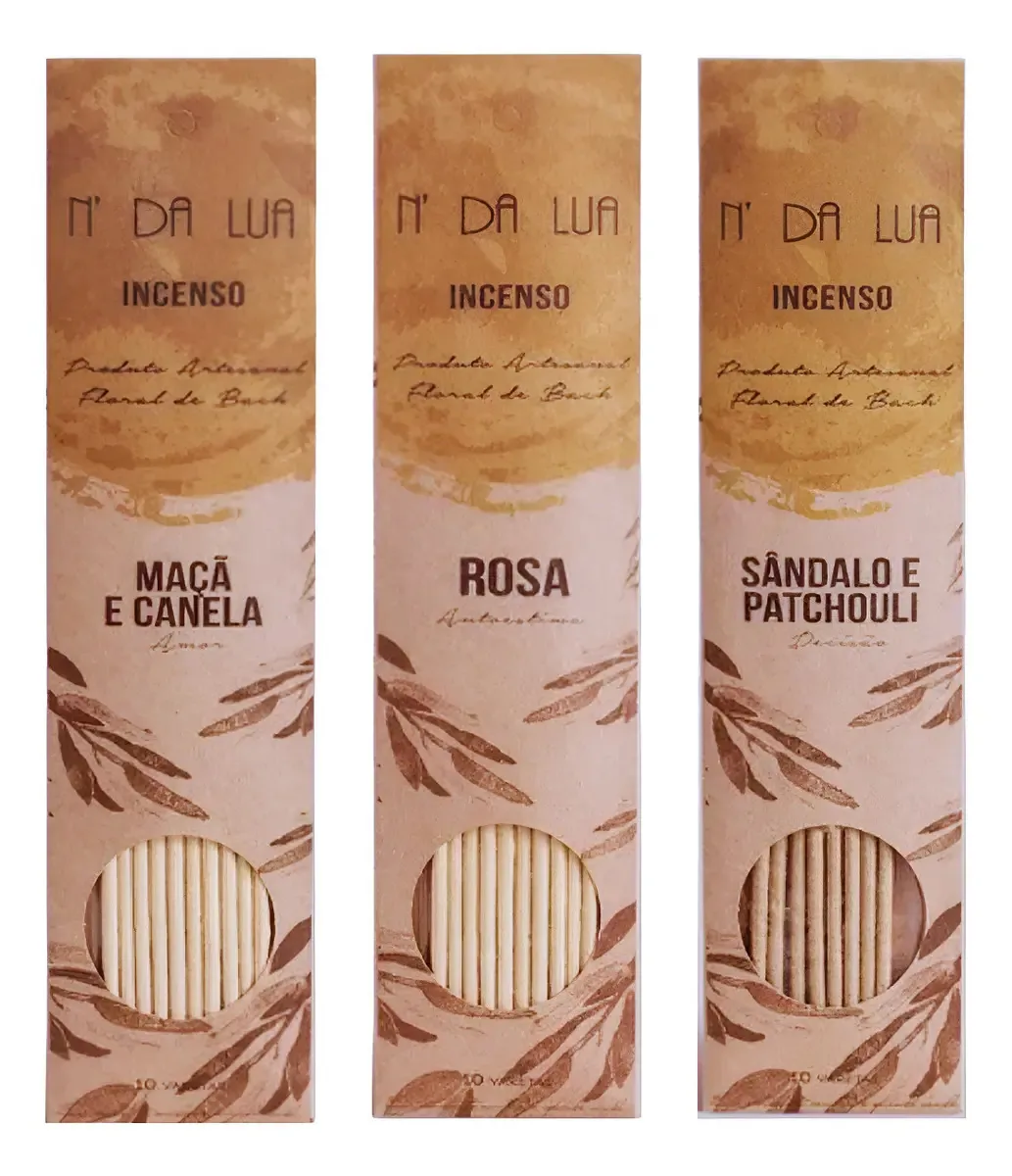 Kit 3 Incensos Naturais N' Da Lua Aromas Mistas - Longa Duração 40 Min