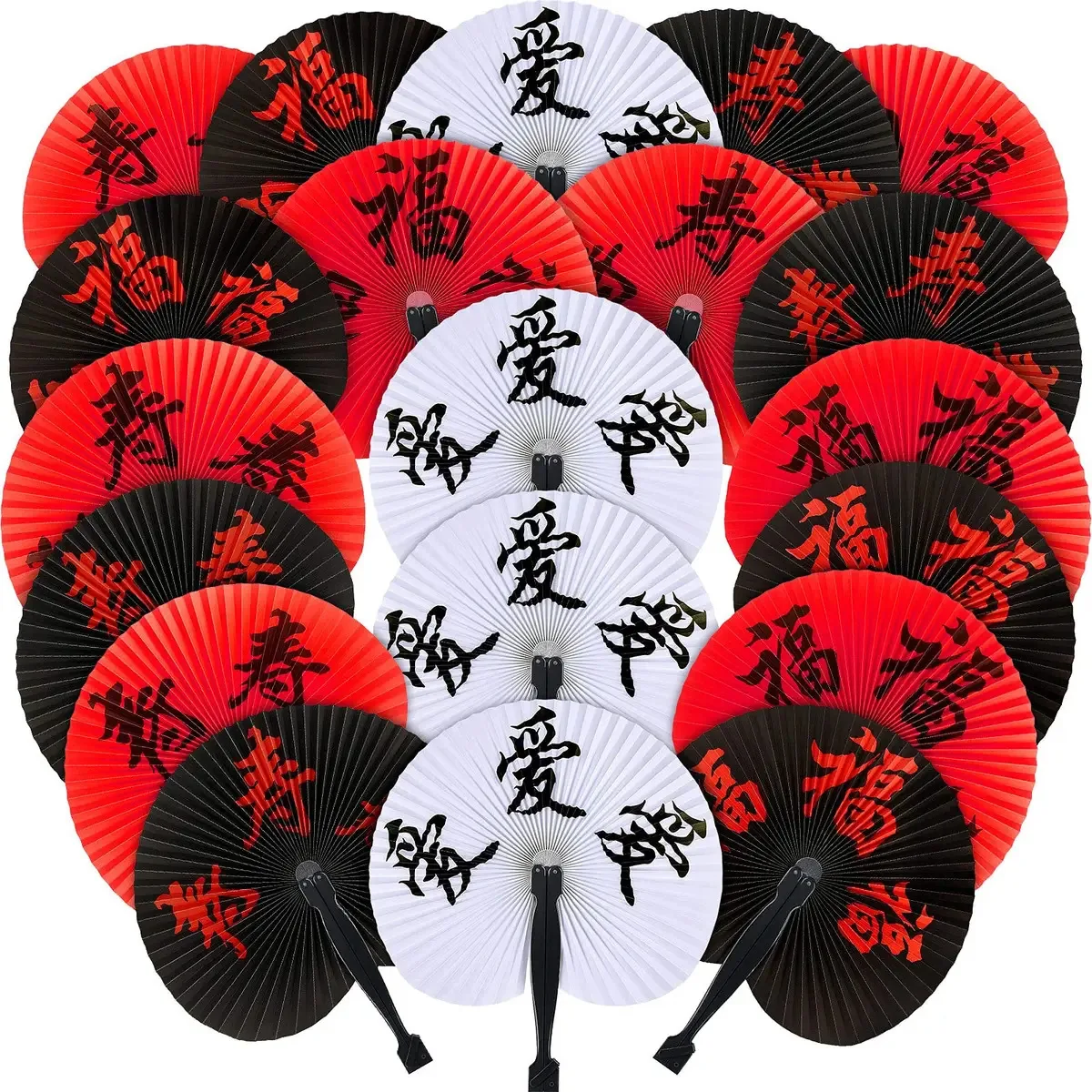 Leque de Papel Chinês Dobrável com Personagens Orientais