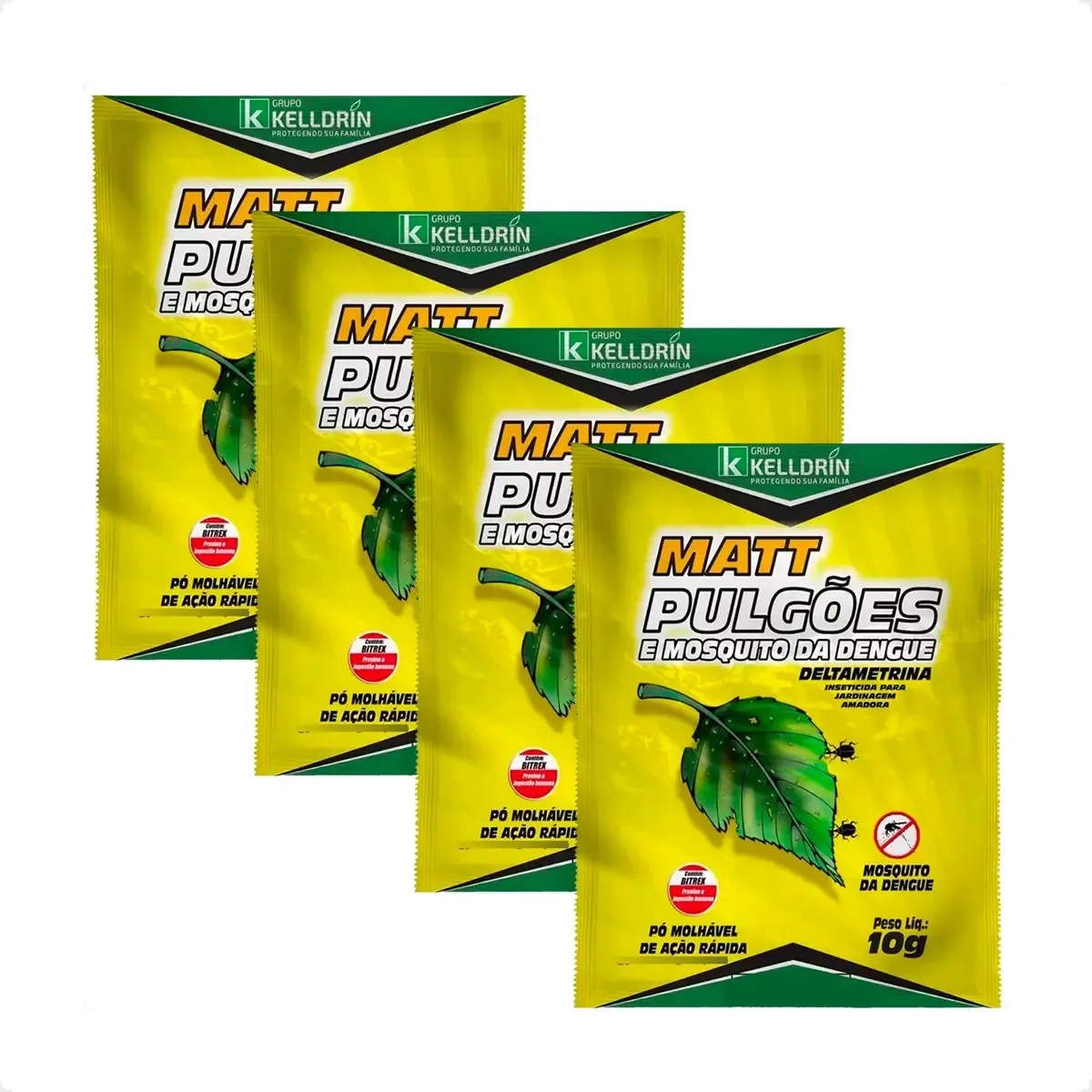 4 Matt Pulgões E Mosquito Da Dengue Kelldrin Inseticida 10 G Kit Com 4
