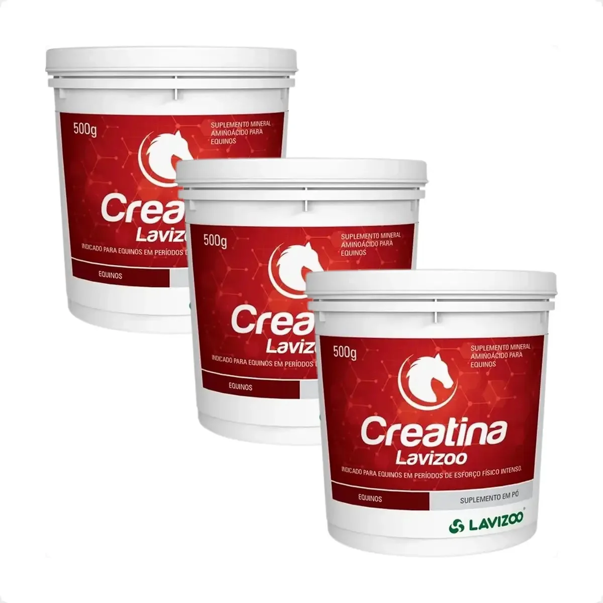 Kit 3 Creatina Lavizoo Suplemento em Pó para Cavalos Atletas 500g