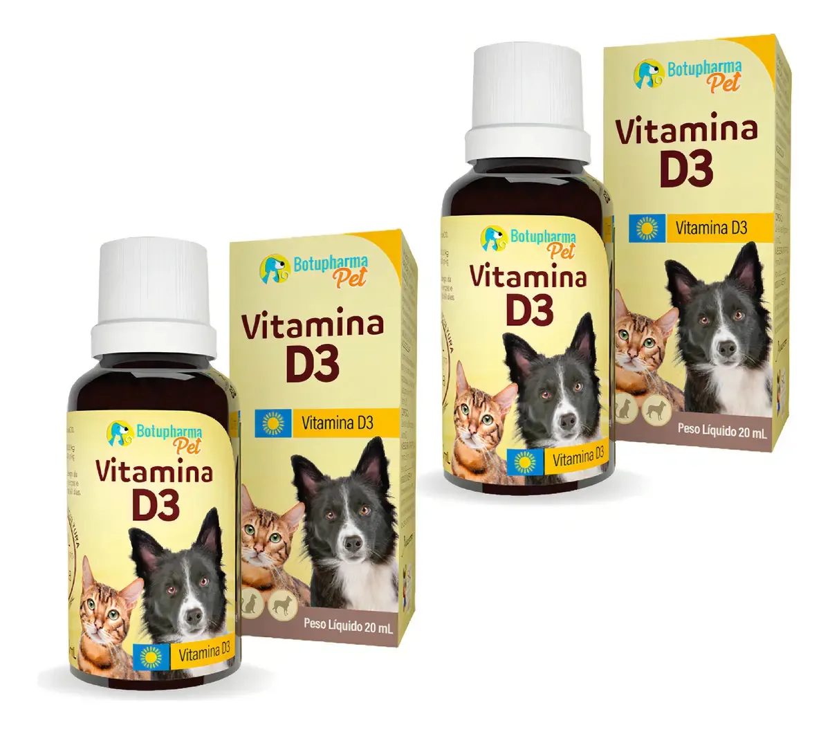 Pack com 2 Suplementos Líquidos de Vitamina D3 para Cães e Gatos Botupharma, 20 mL