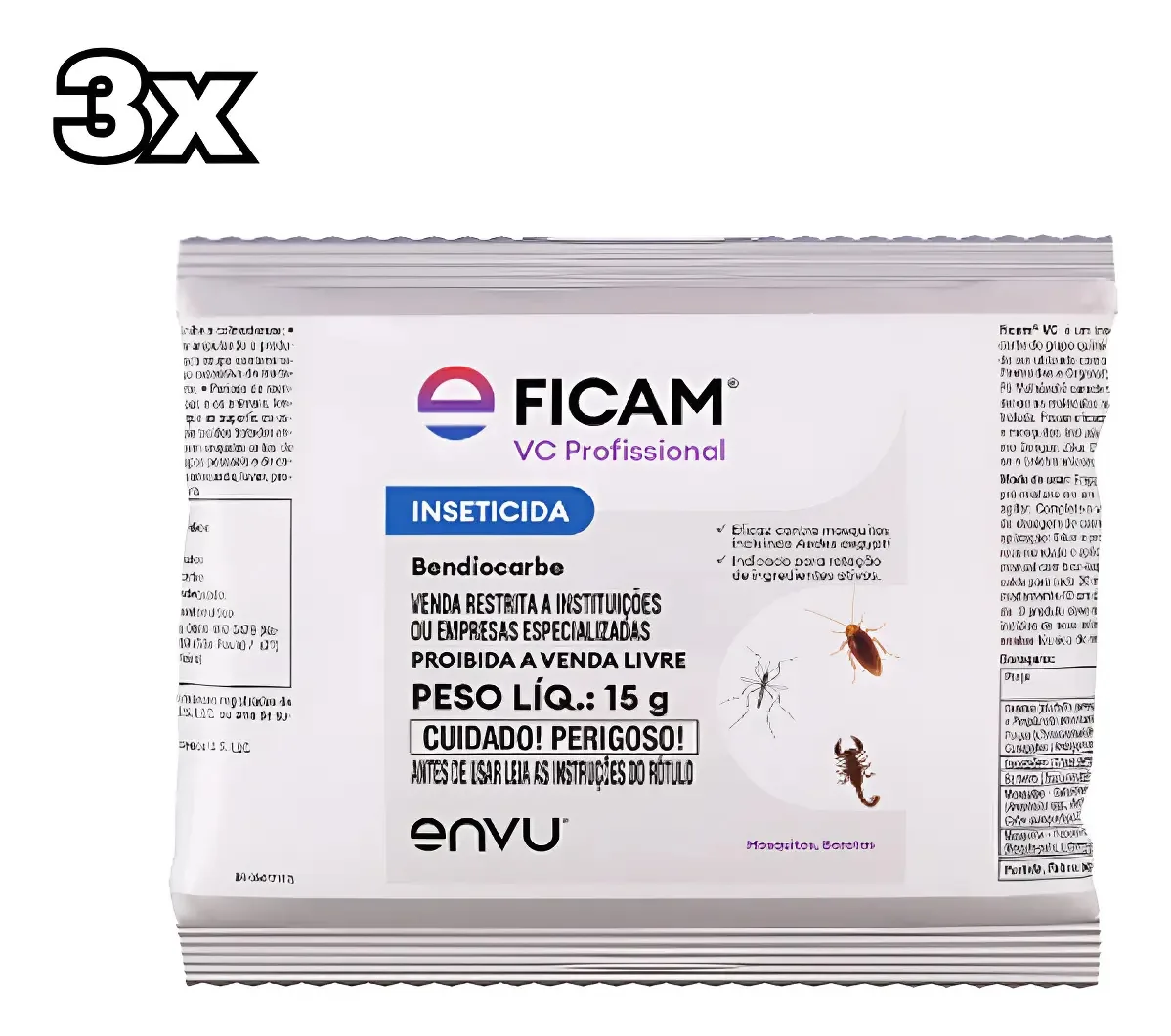 Ficam Vc - 3 Sachês 15g - Mata Escorpião, Mosquito E Barata