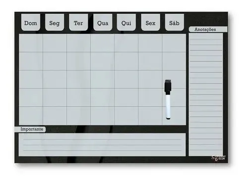 Quadro Planner Anotações Lousa 40x60cm Metal