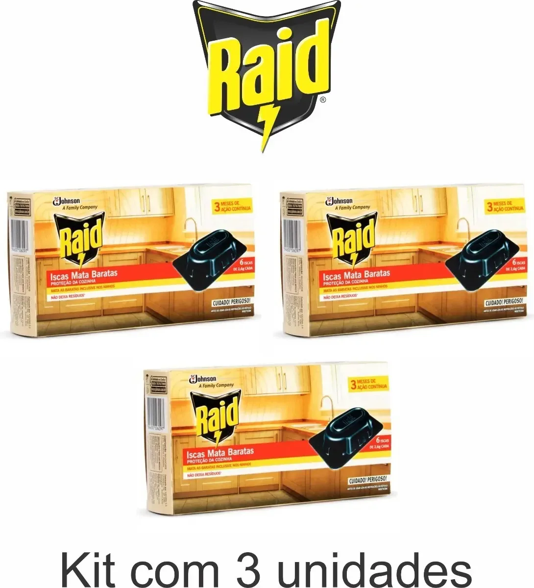 Kit 3 Raid Armadilhas Para Matar Baratas Caixa C/18 Iscas
