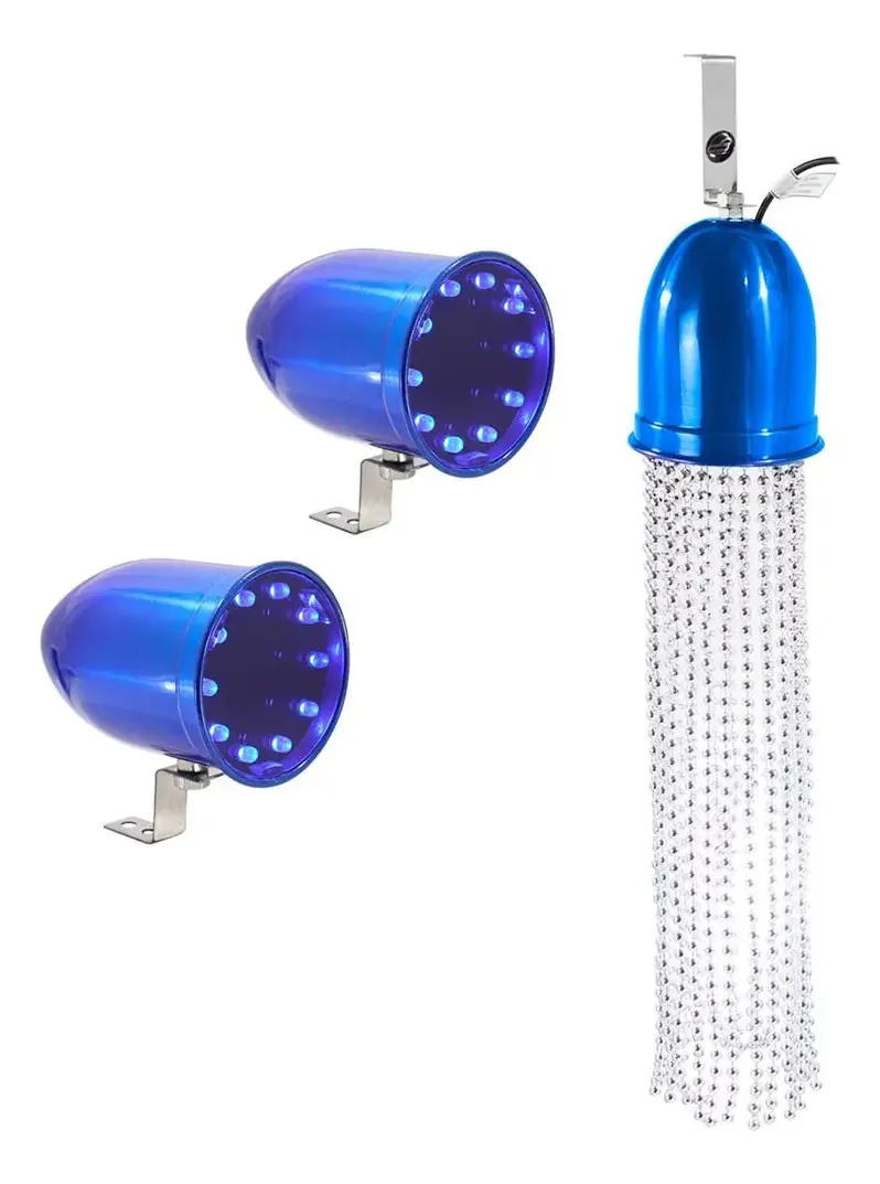 2 Lanterna Corujinha Led Azul + Abajur Azul Cabine 12/24v
