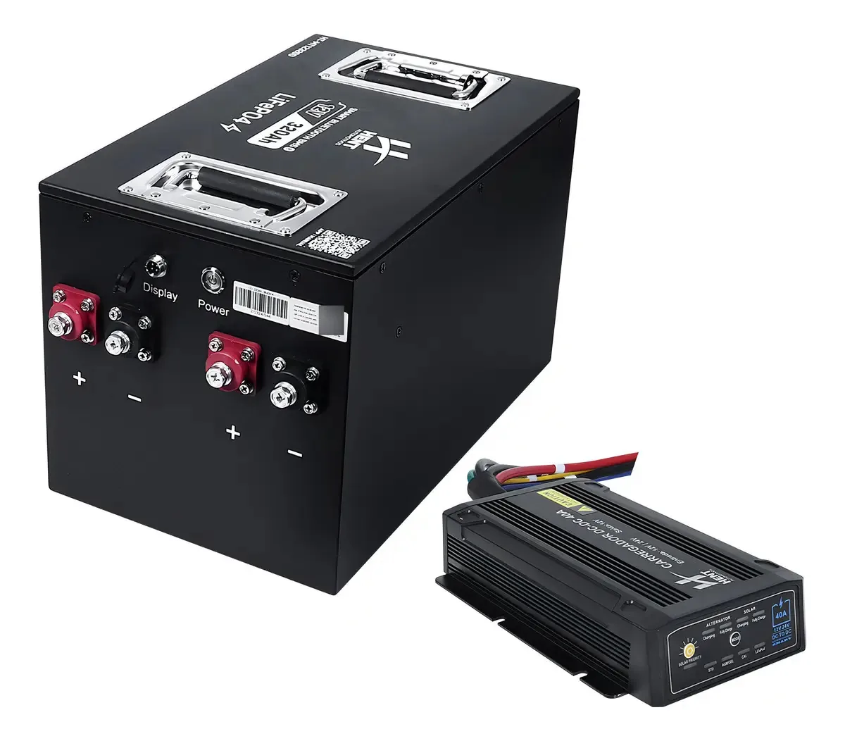 Kit Bateria Lifepo4 12v Metal 320a Com Carregador Dc-dc 40a