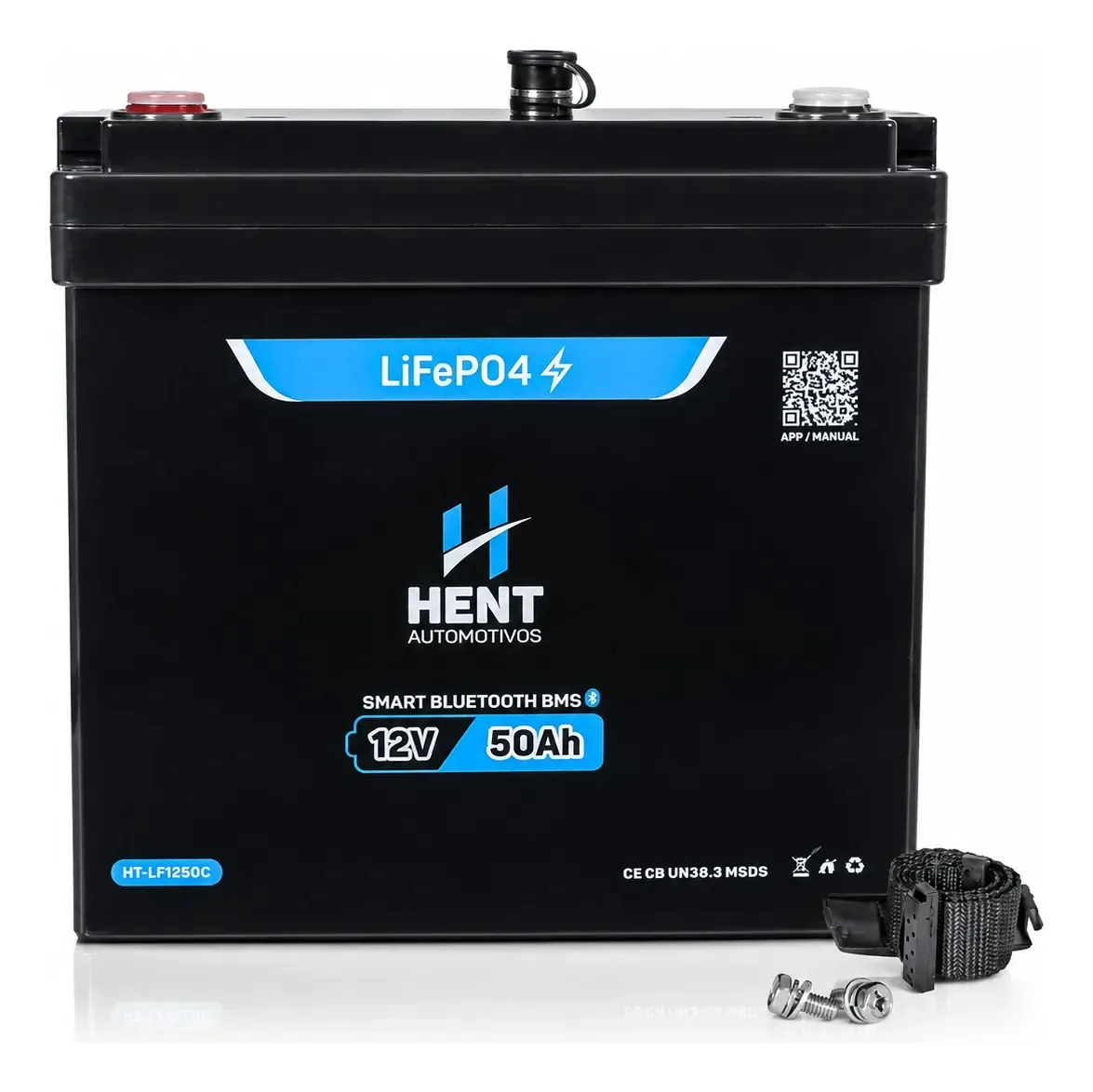 Bateria LiFePO4 12V 50Ah Hent Automotivos com Bluetooth e BMS 5000 Ciclos