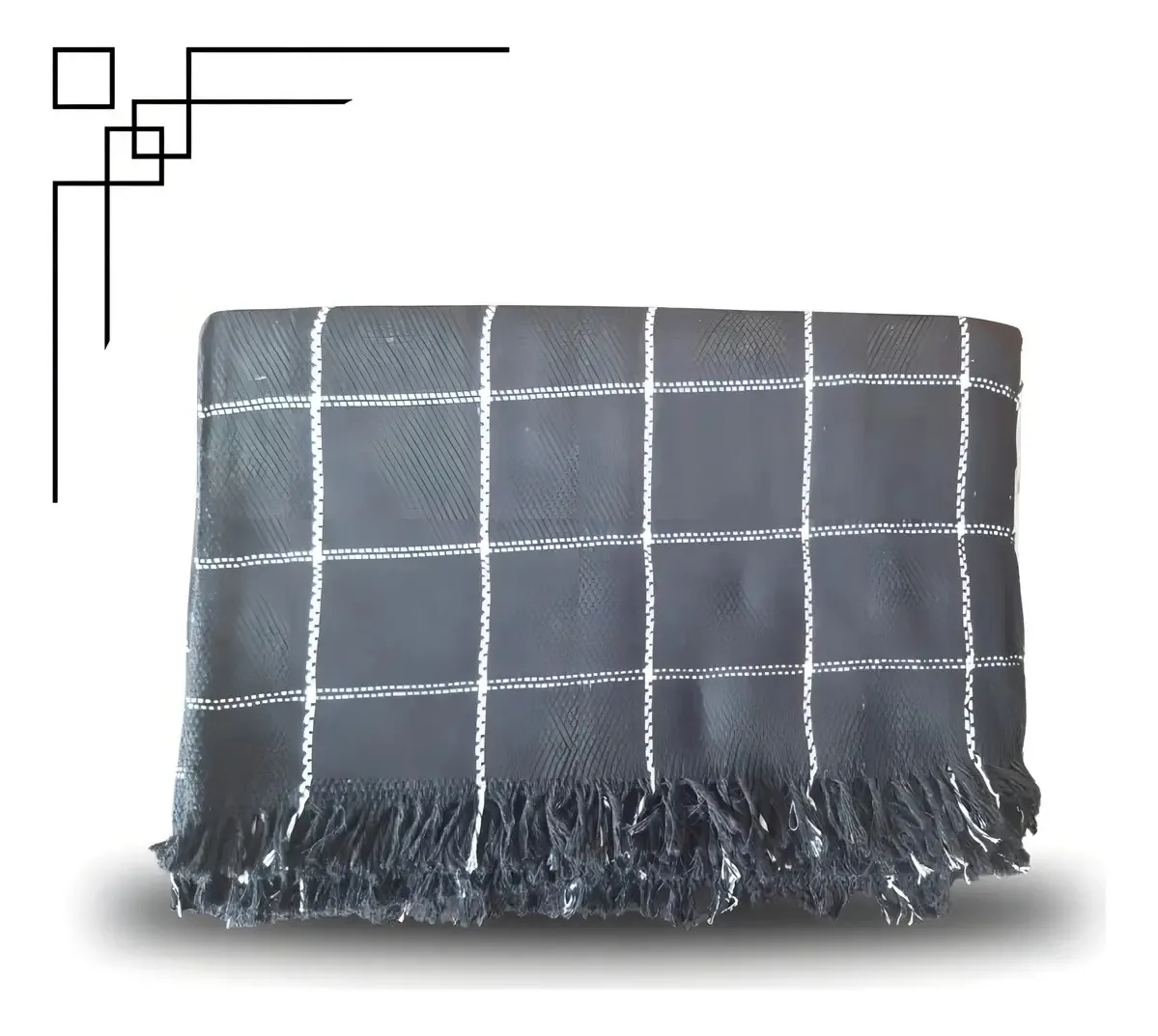 Manta Sofá Franja Listrada Boho Preta 2.40x1.80cm Classic