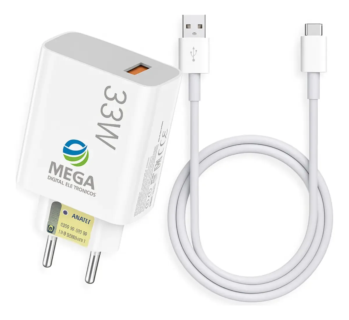 Carregador de Parede Mega Digital 33W Super Rápido USB-C Para Xiaomi Samsung Poco