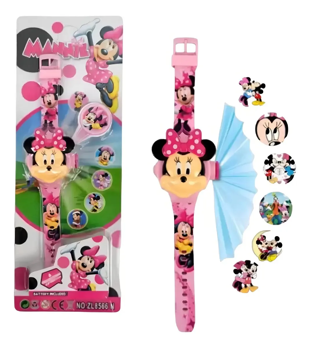 Relógio Infantil Minnie 3d Com Projetor De 6 Imagens