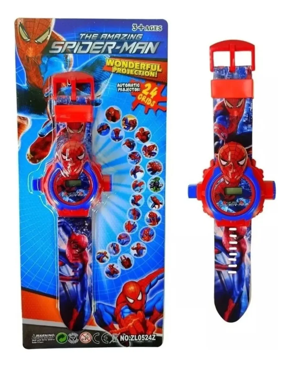 Relógio Infantil Homem Aranha Com Projetor 24 Imagens