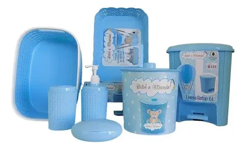 Decoração Acessórios Quarto Bebê Azul Bebê 07 Peças Ml