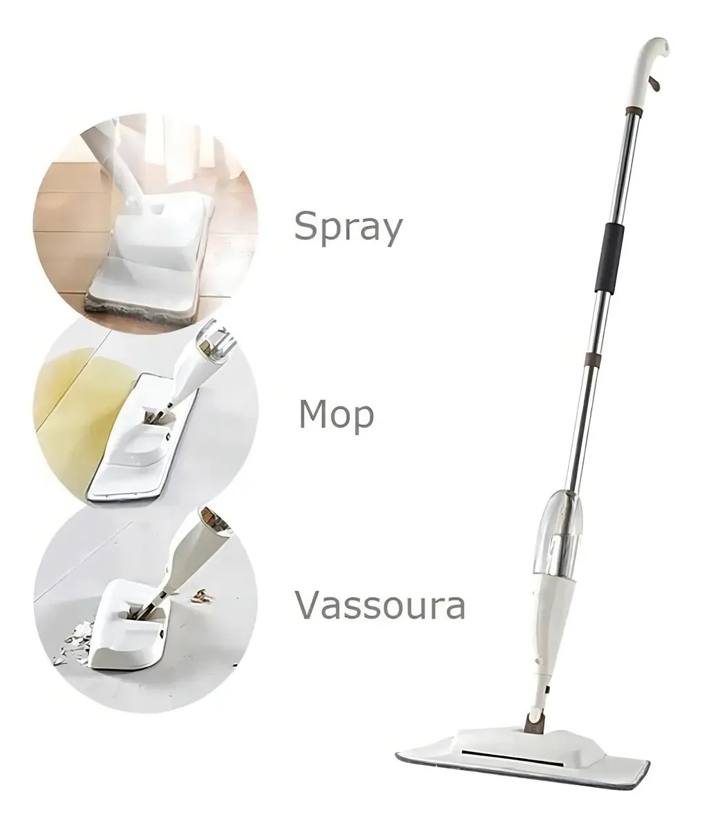 Vassoura Rodo Mop Spray Com 3 Refis Para Limpeza Higiene