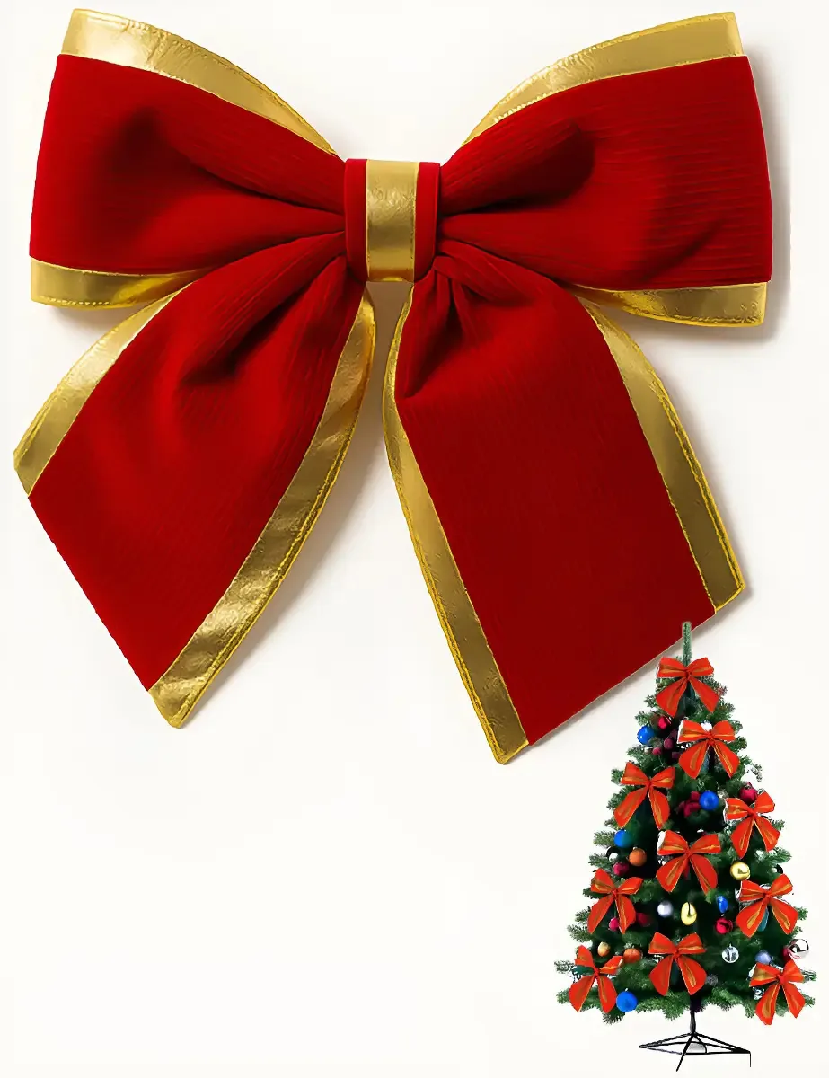 Laço Para Árvore De Natal Enfeite Decoração Natalina Veludo Vermelho E Dourado 29cm