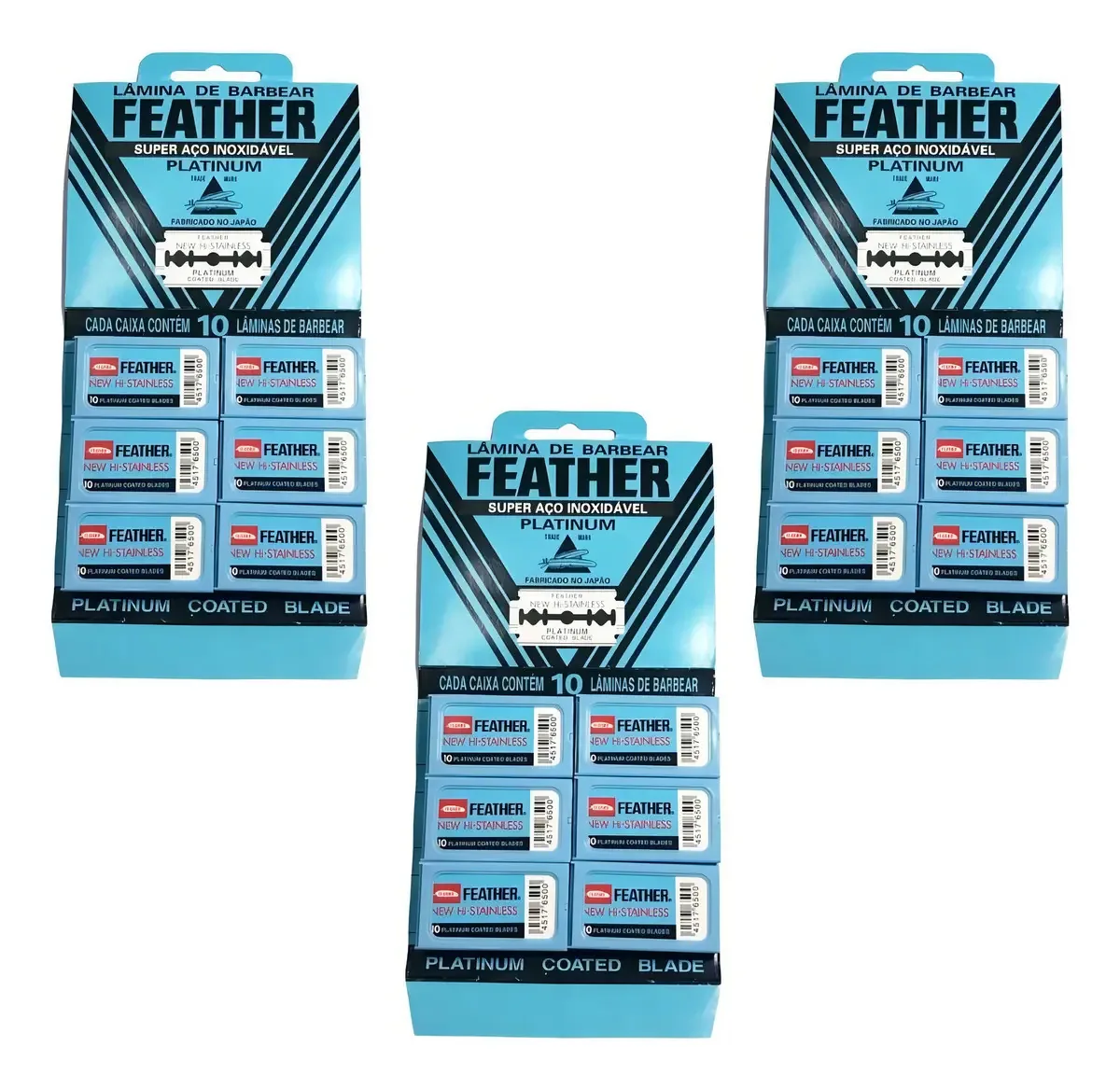 Kit 3 Cartelas Lâmina Para Barbear Feather Platinum 60 Unid