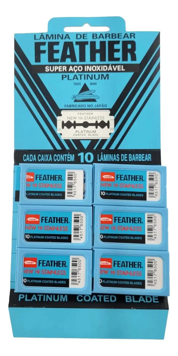 Cartela Lâmina Para Barbear Feather Platinum Inox 60 Unidade