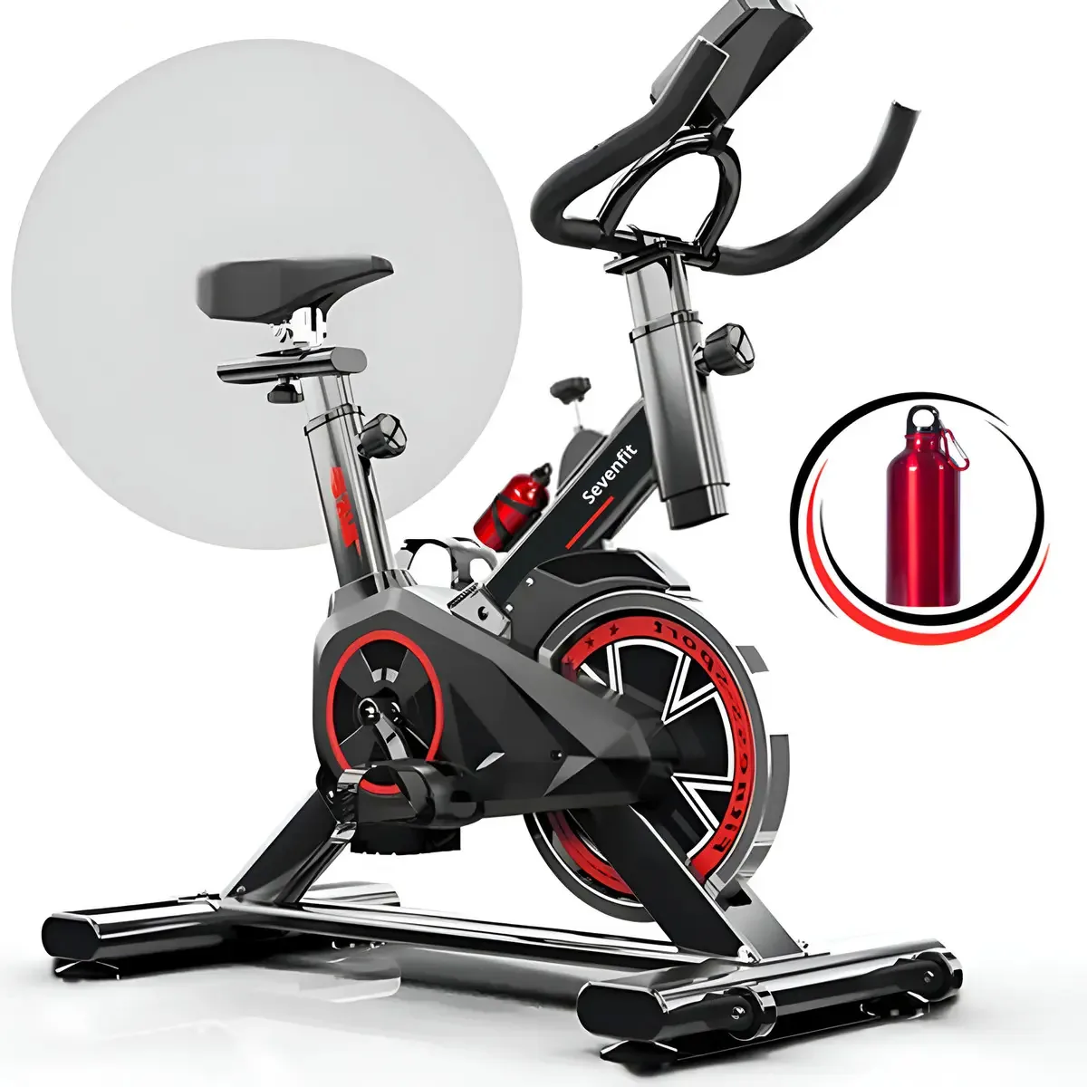 Bicicleta Ergométrica Fitness Para Cardio E Musculação Com Base Cor Preto E Vermelho 6kg Inercia Marca Sevenfit