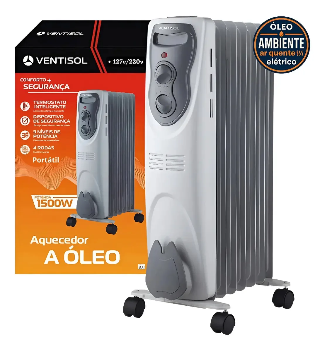 Aquecedor Elétrico Oleo Portátil Ar Quente 1500w 127v Cor Branco