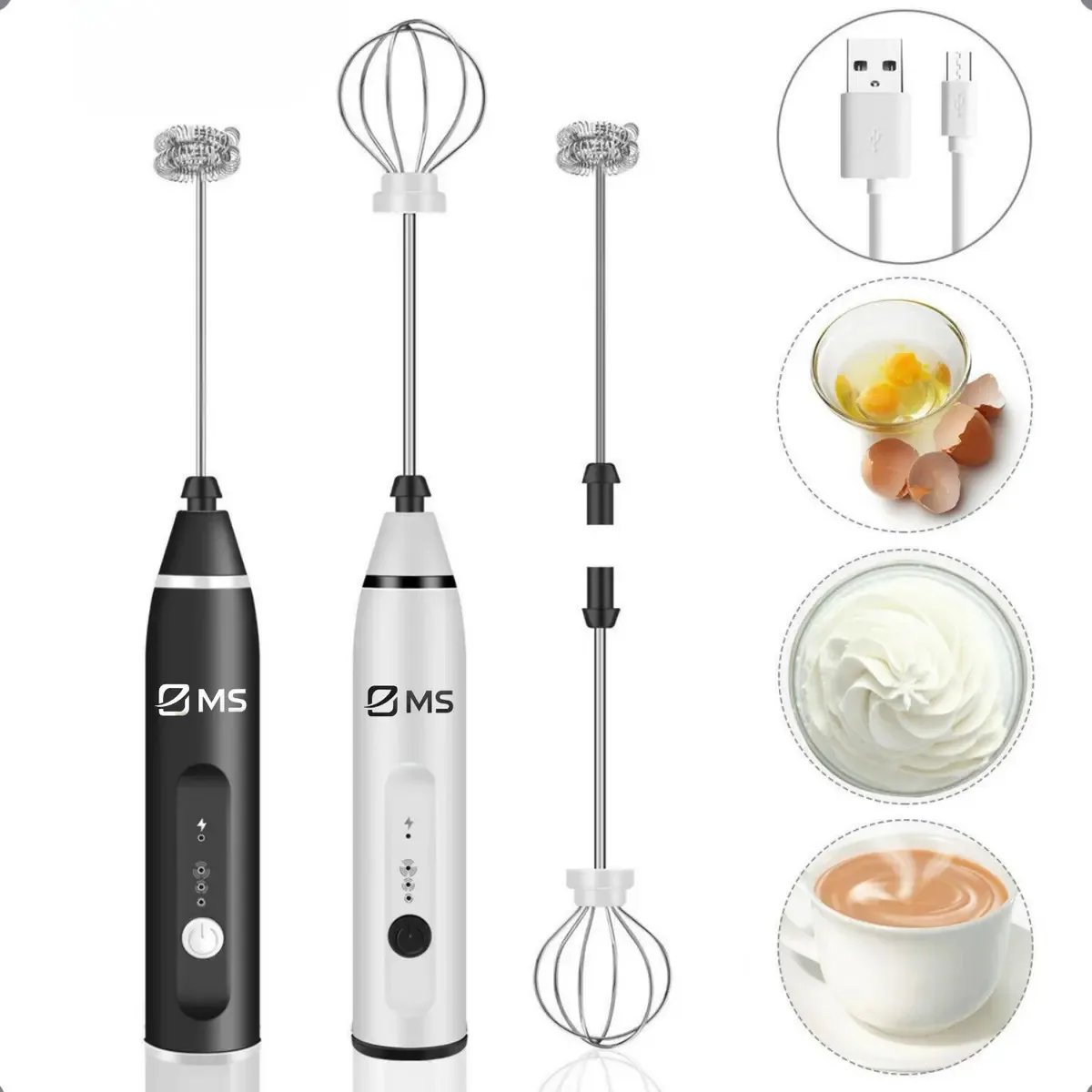 Mixer 2 em 1 MS Batedor Eletrico Sem Fio Branco Com Acessórios e 3 Velocidades