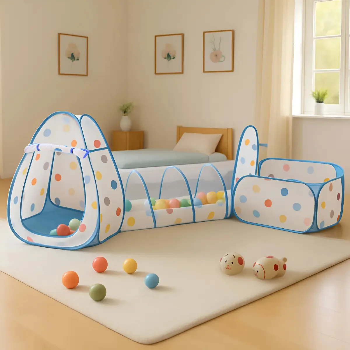 Barraca Infantil Com Túnel E Cercadinho Diversas Cores Cor Azul