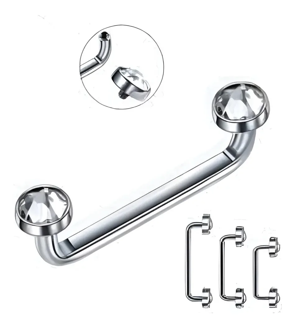 Piercing Surface Titânio Prateado Zircônias 14mm Hipoalergênico