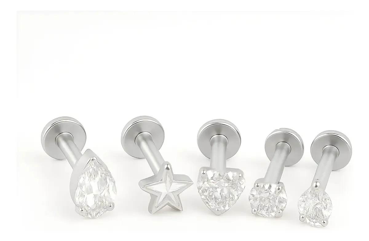 Kit Piercings Aço Cirúrgico 6mm/8mm Prata Ou Dourado - 5 Un Cor Prata - 8mm