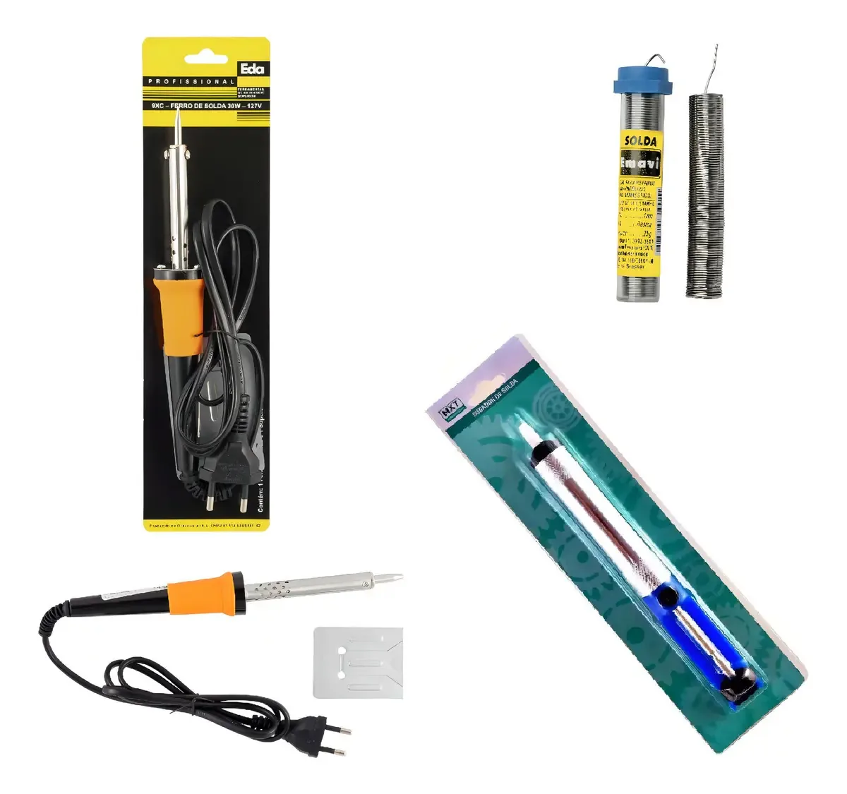 Kit Ferro De Solda De Solda + Sugador + Tubete Em Fio 30w 220v